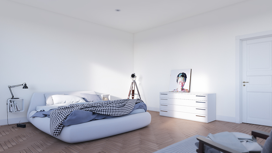 Chambre blanc minimaliste 3D